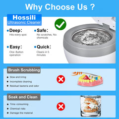 Cleans jewelry items and toothbrush heads