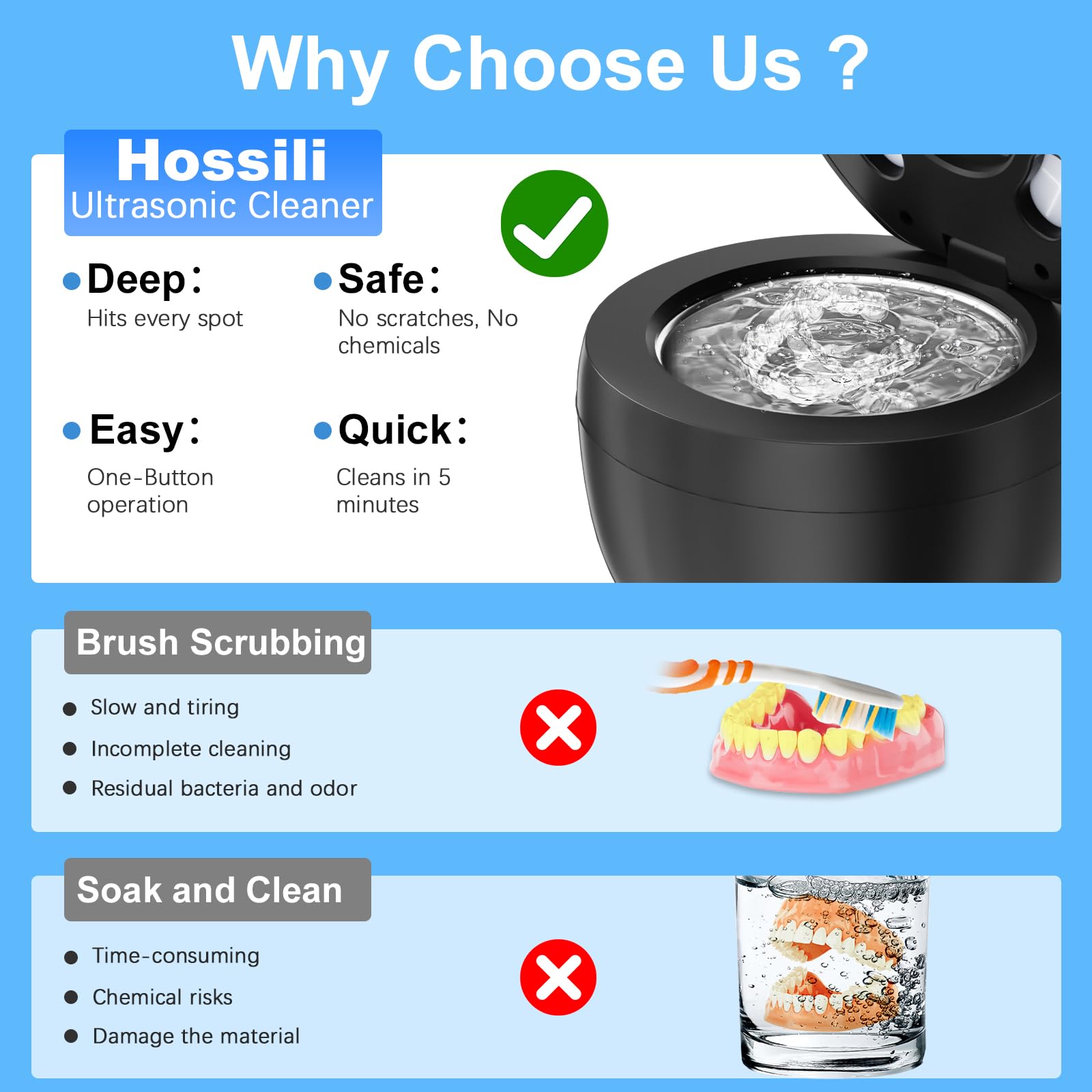 Use case: dentures, aligners and mouth guards being cleaned