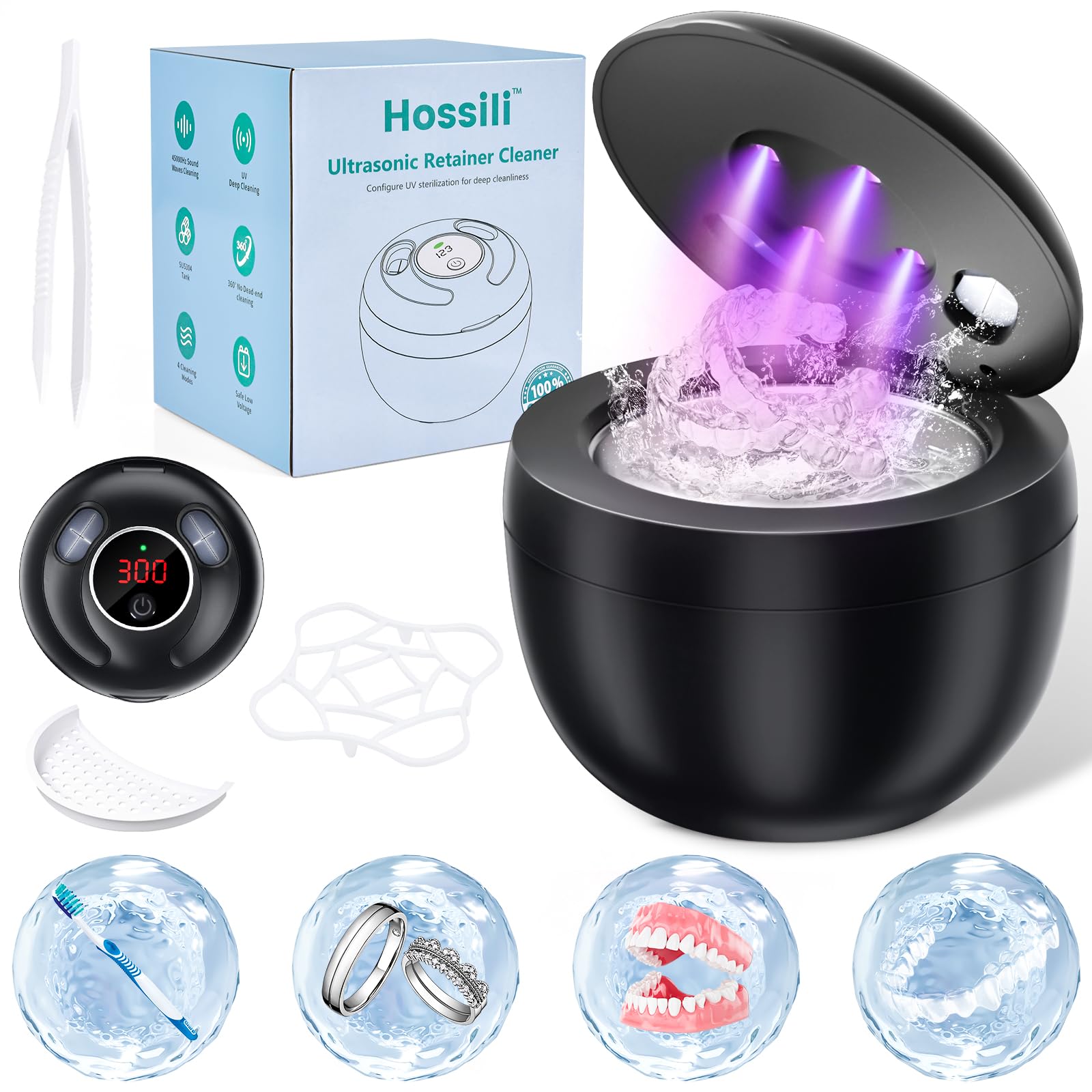 Front view of Hossili Ultrasonic Retainer Cleaner 200ml