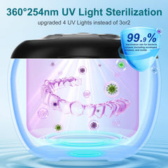 Inside compartment for cleaning dentures, aligners and guards