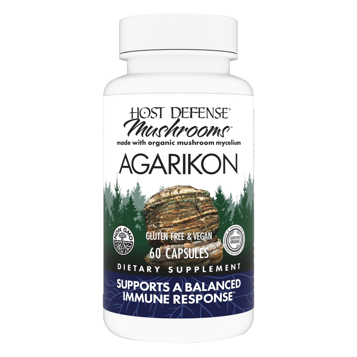 Host Defense Agarikon Capsules bottle front view on white background