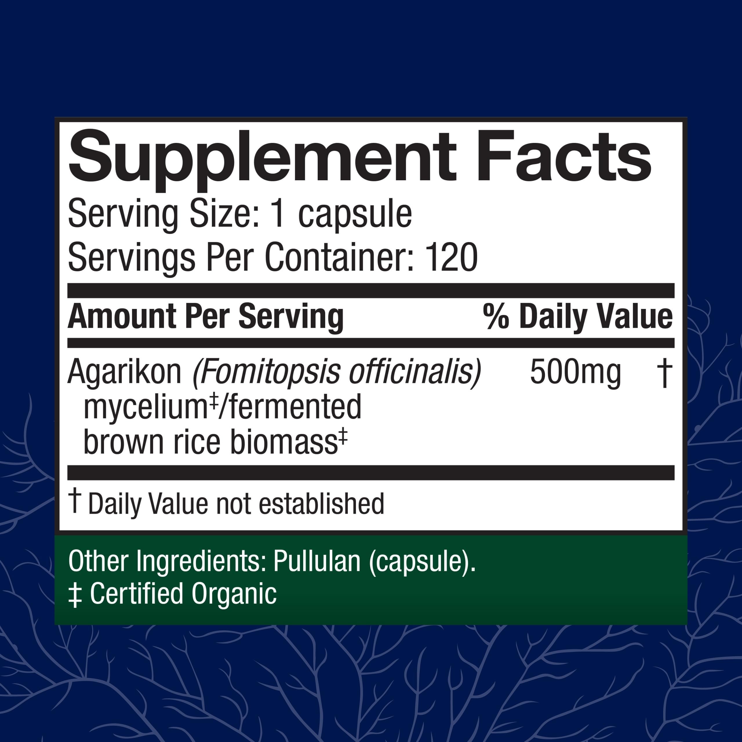 Ingredient panel showing Agarikon mushroom and mycelium