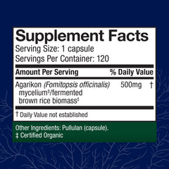 Ingredient panel showing Agarikon mushroom and mycelium