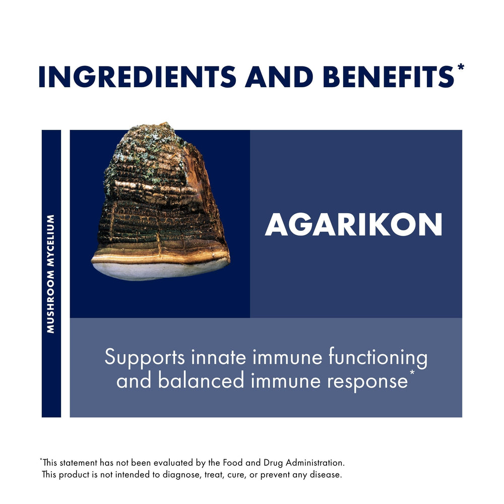 Host Defense Agarikon capsules on kitchen shelf as part of routine