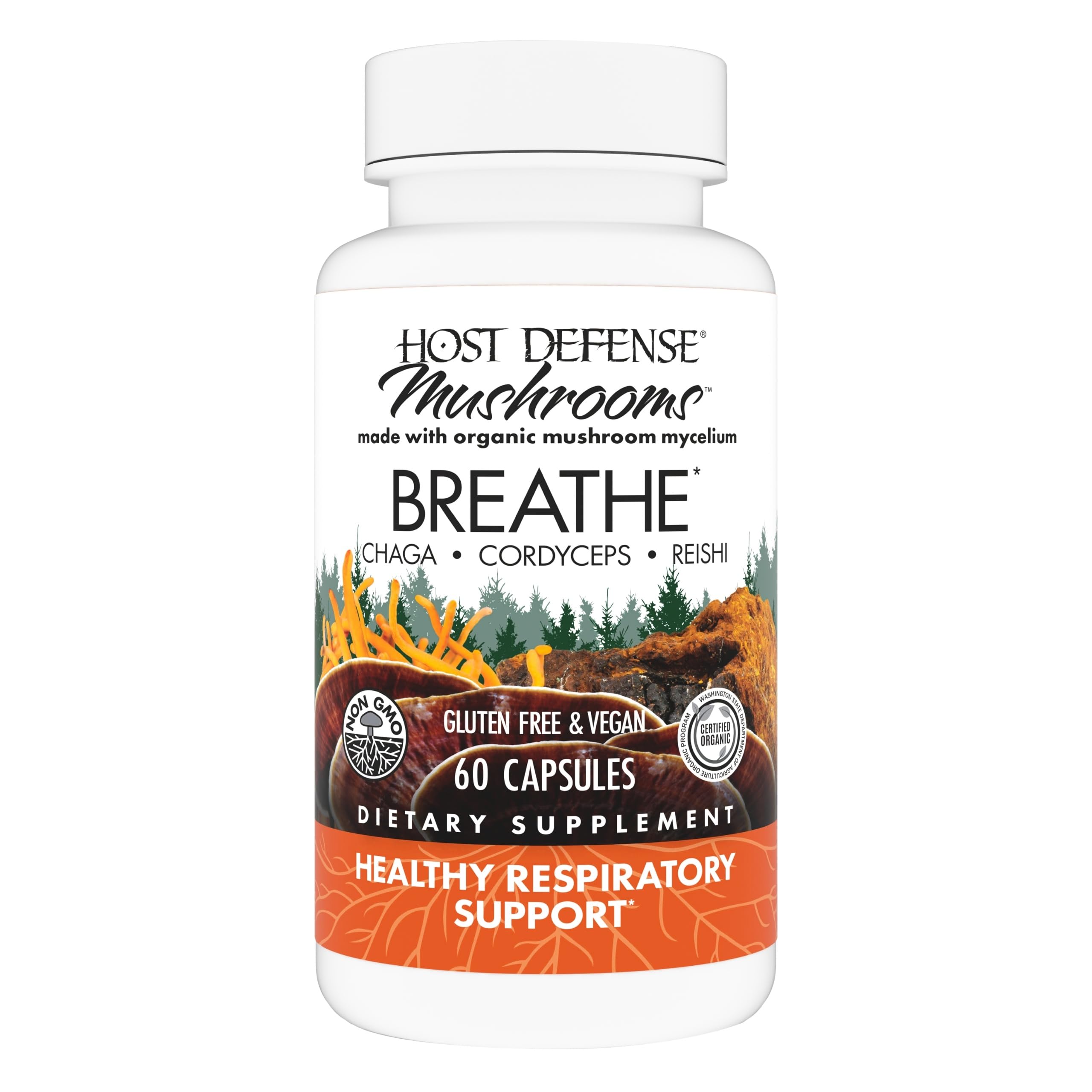 Host Defense Breathe capsules bottle on white background