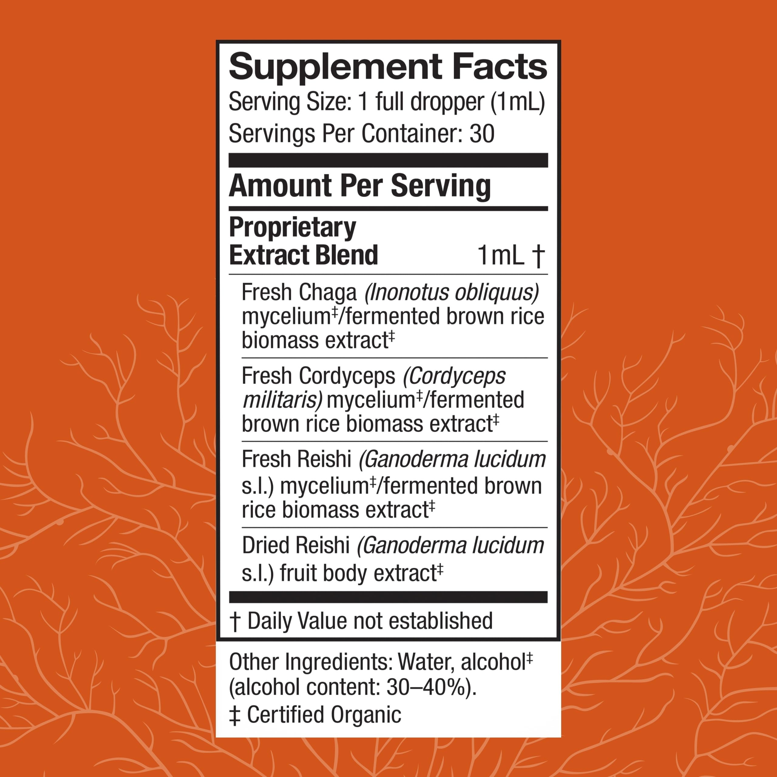 Product label showing ingredients for Host Defense Breathe Extract