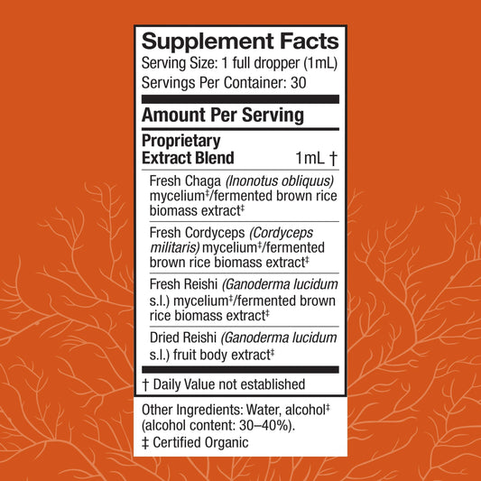 Product label showing ingredients for Host Defense Breathe Extract