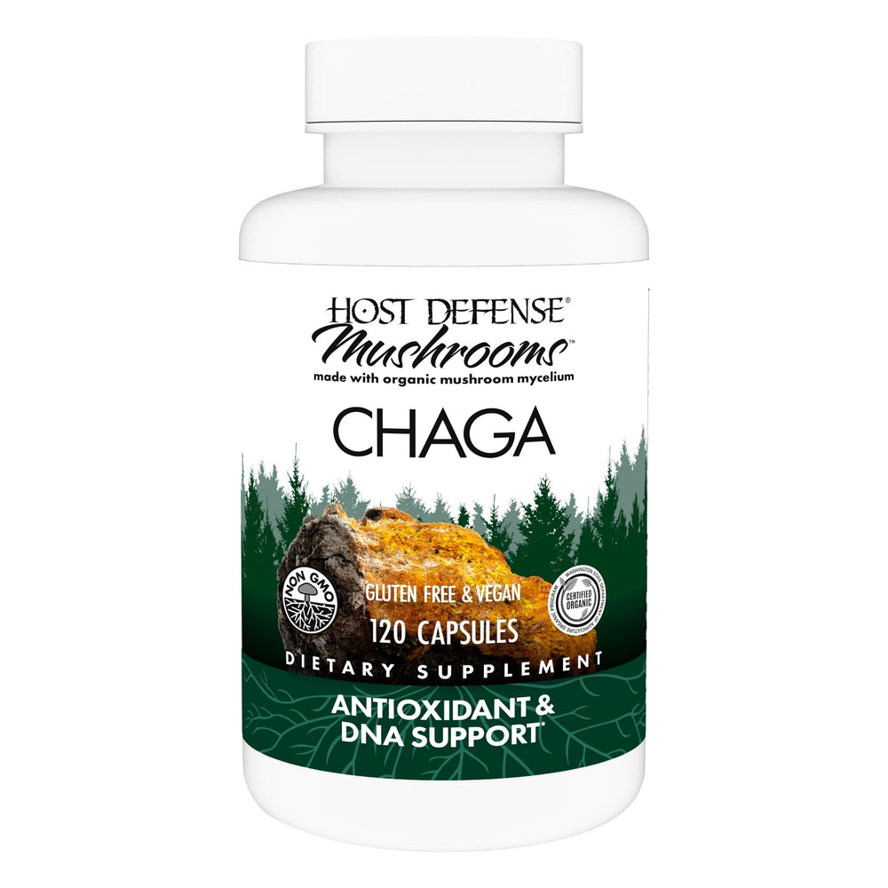 Host Defense Chaga capsules bottle front showing immune support potential