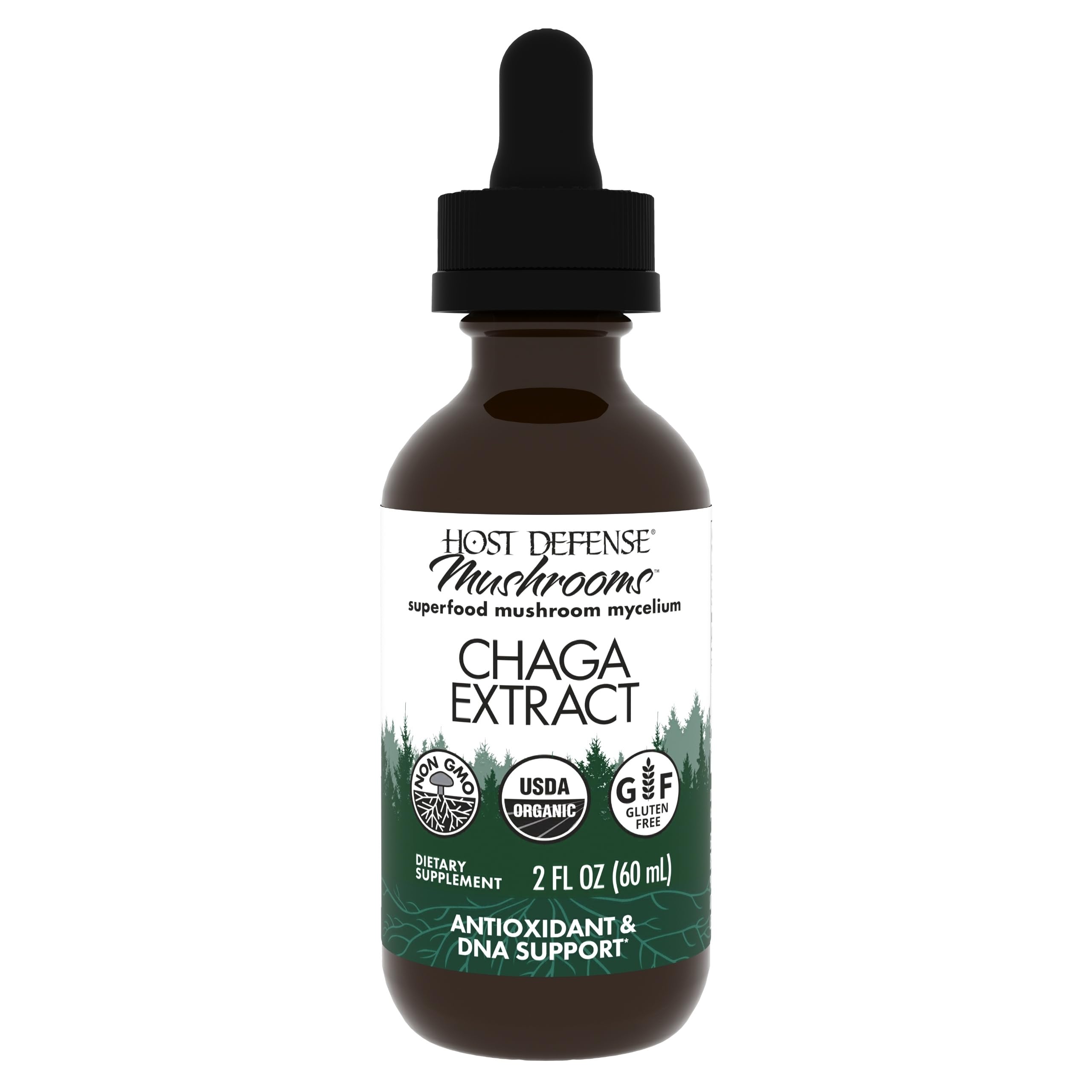 Bottle and dropper for Host Defense Chaga Extract