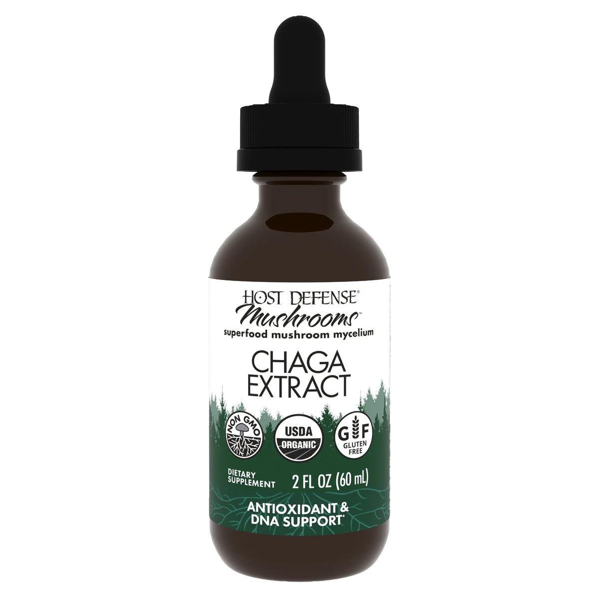 Bottle and dropper for Host Defense Chaga Extract