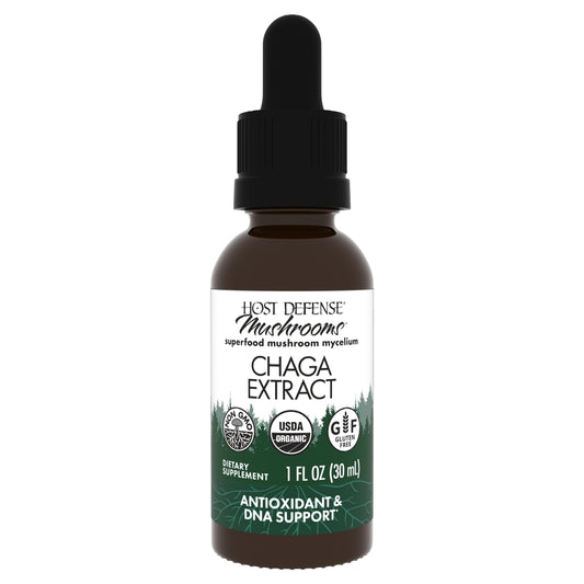 Front view of Host Defense Chaga Extract bottle 1 fl oz
