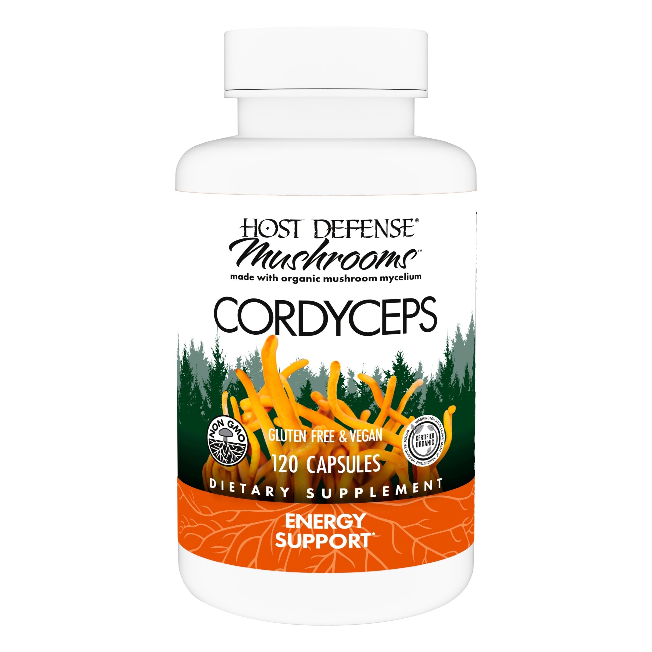 Bottle of Host Defense Cordyceps Capsules – front view