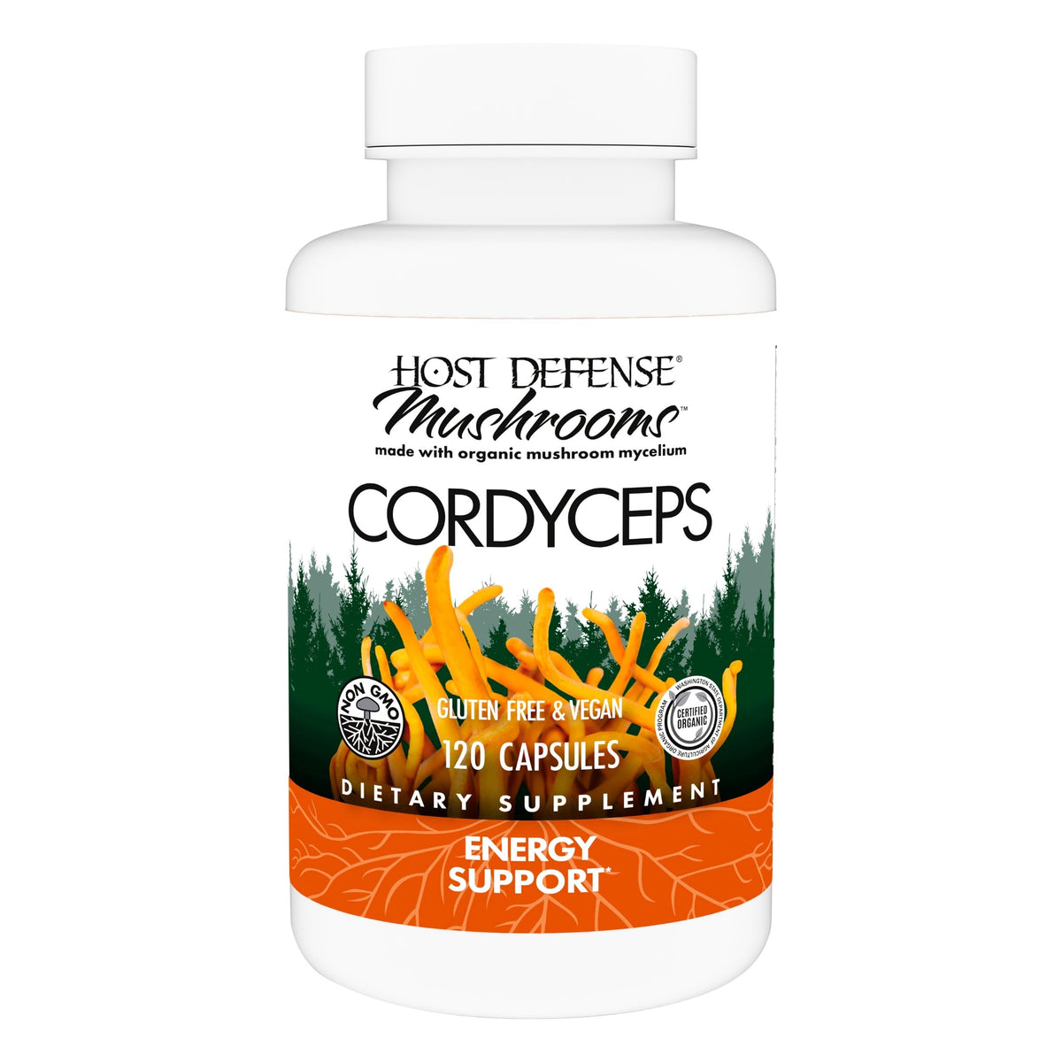 Bottle of Host Defense Cordyceps Capsules – front view