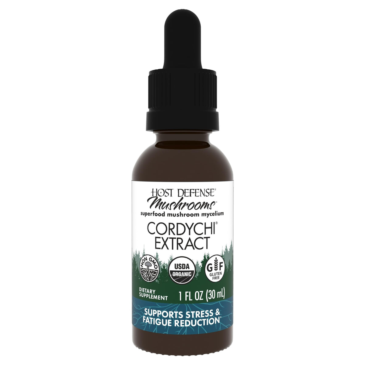 Bottle front view of Host Defense CordyChi Extract