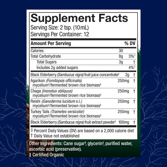 Close-up of immune-support mushroom blend with Turkey Tail and Reishi