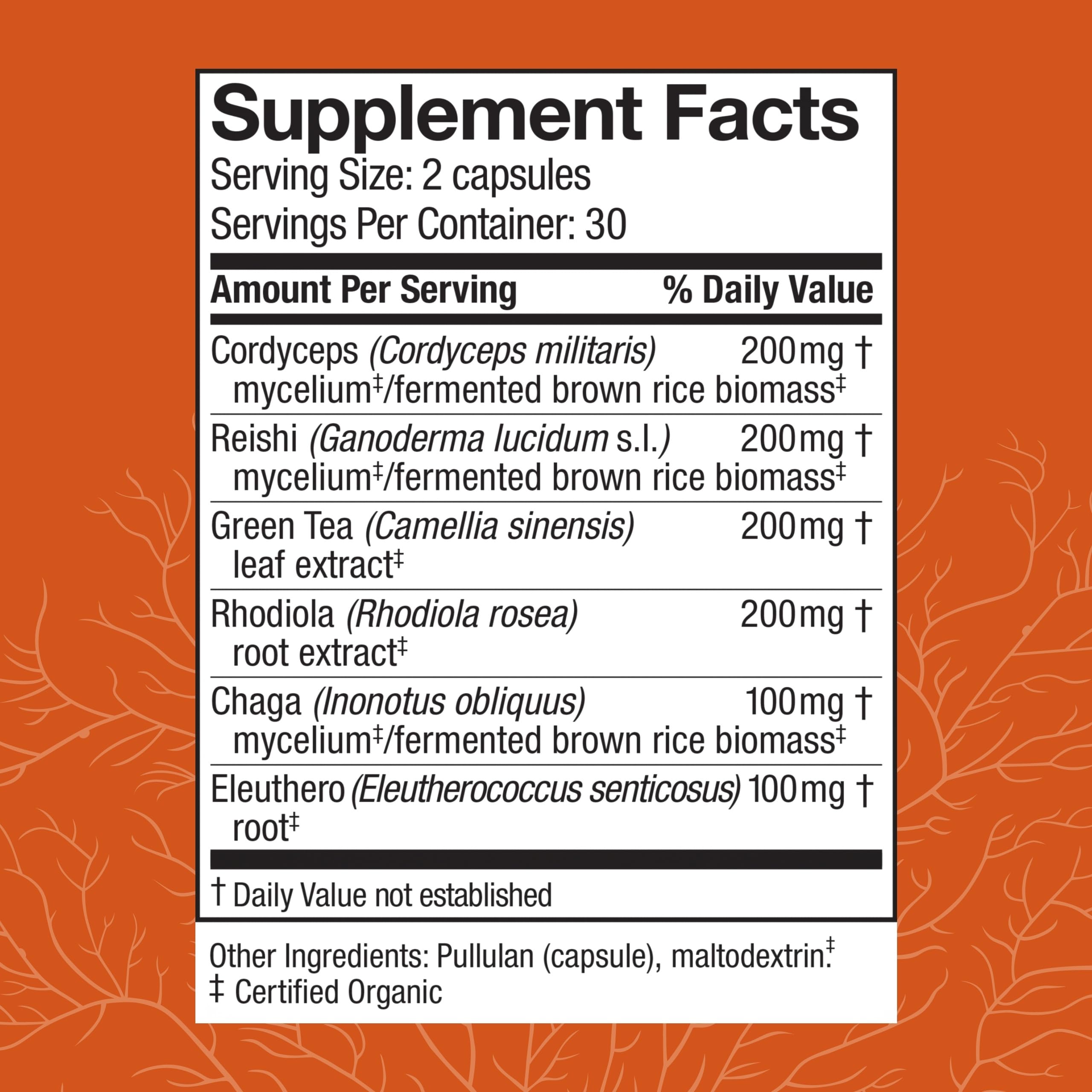 Front label of Host Defense MycoBotanicals Energy Capsules