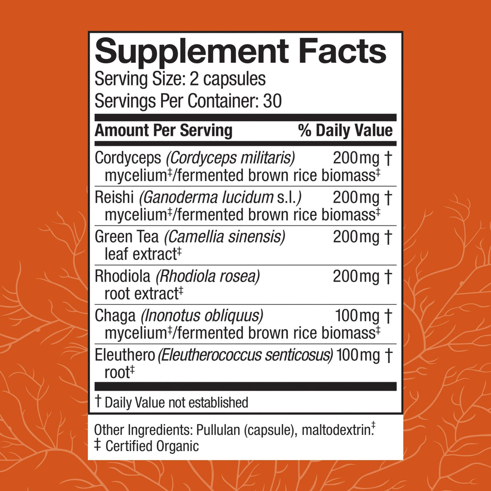 Front label of Host Defense MycoBotanicals Energy Capsules