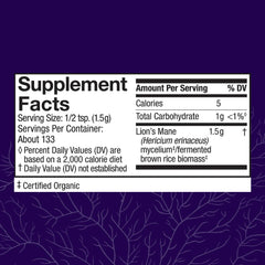 Product label for Host Defense Lion's Mane Powder