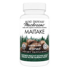Host Defense Maitake Capsules bottle – 60 capsules for immune and cellular health.