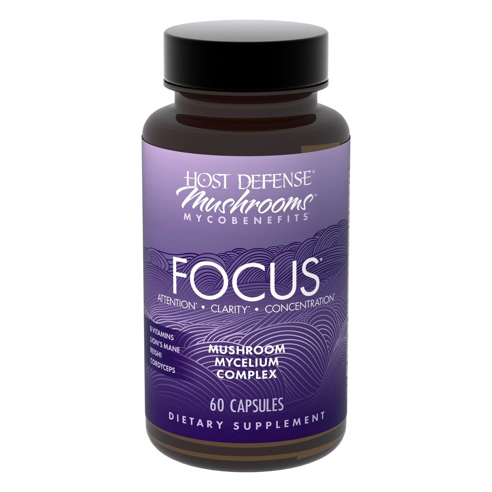 Front label of Host Defense MycoBenefits Focus Capsules bottle