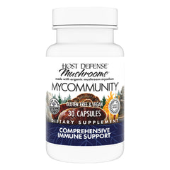 Host Defense MyCommunity Capsules bottle and label on white background