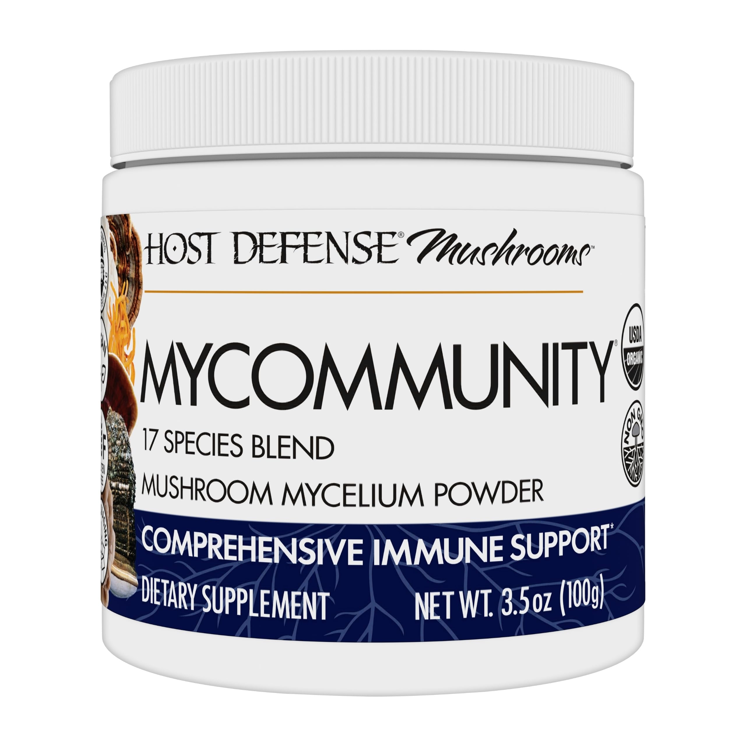 Front view of Host Defense MyCommunity Powder 100g