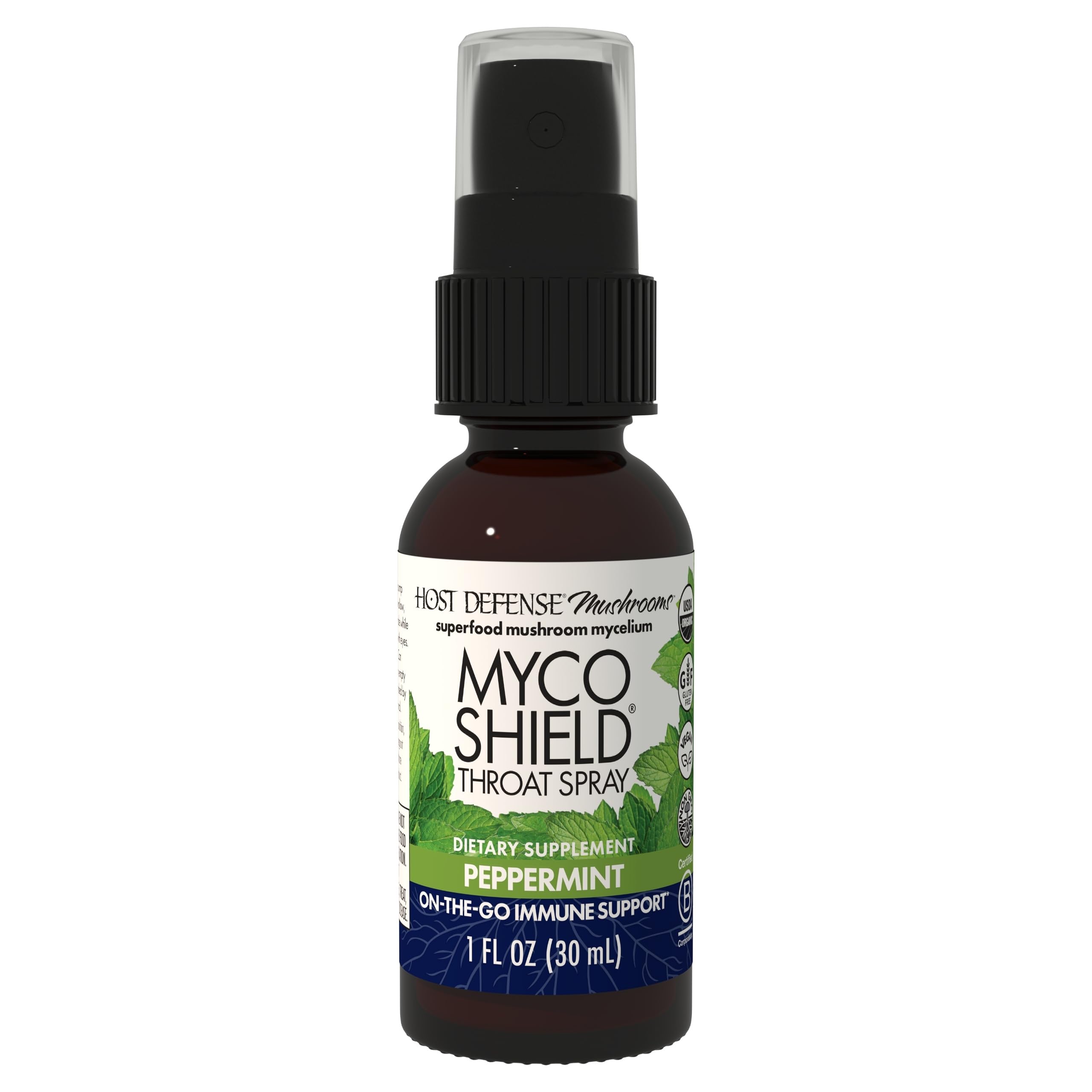 Host Defense MycoShield Throat Spray bottle – front view