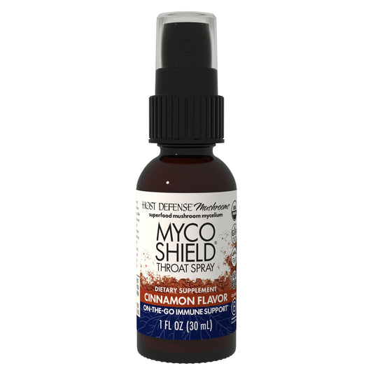 Front view of Host Defense MycoShield Throat Spray bottle