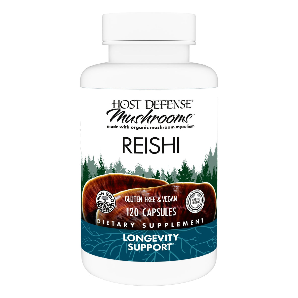 Host Defense Reishi Capsules bottle on white background