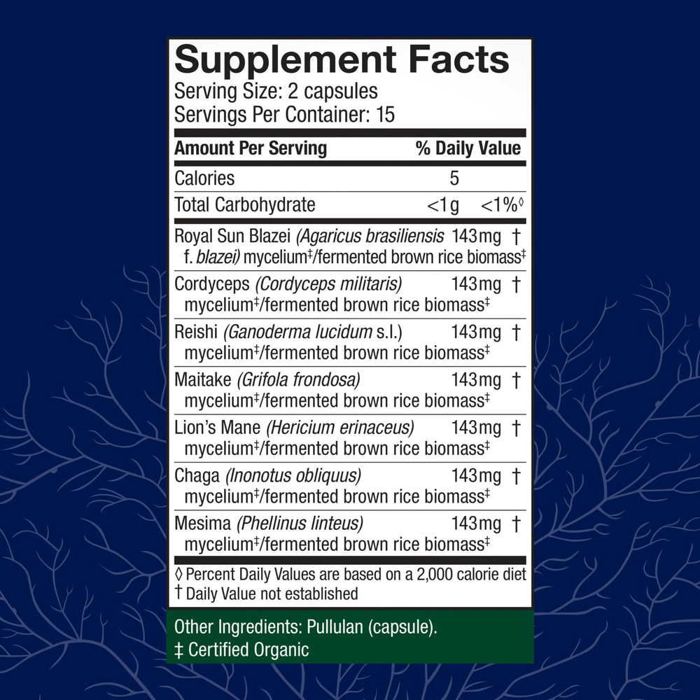 Capsules of Stamets 7-7 mushroom supplement