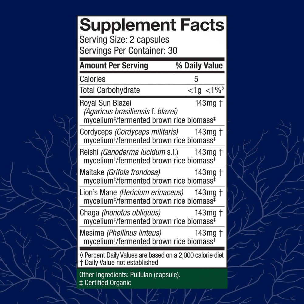 Capsules of Stamets 7-7 mushroom supplement