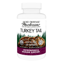 Host Defense Turkey Tail capsules bottle, supporting digestive comfort and immune health.