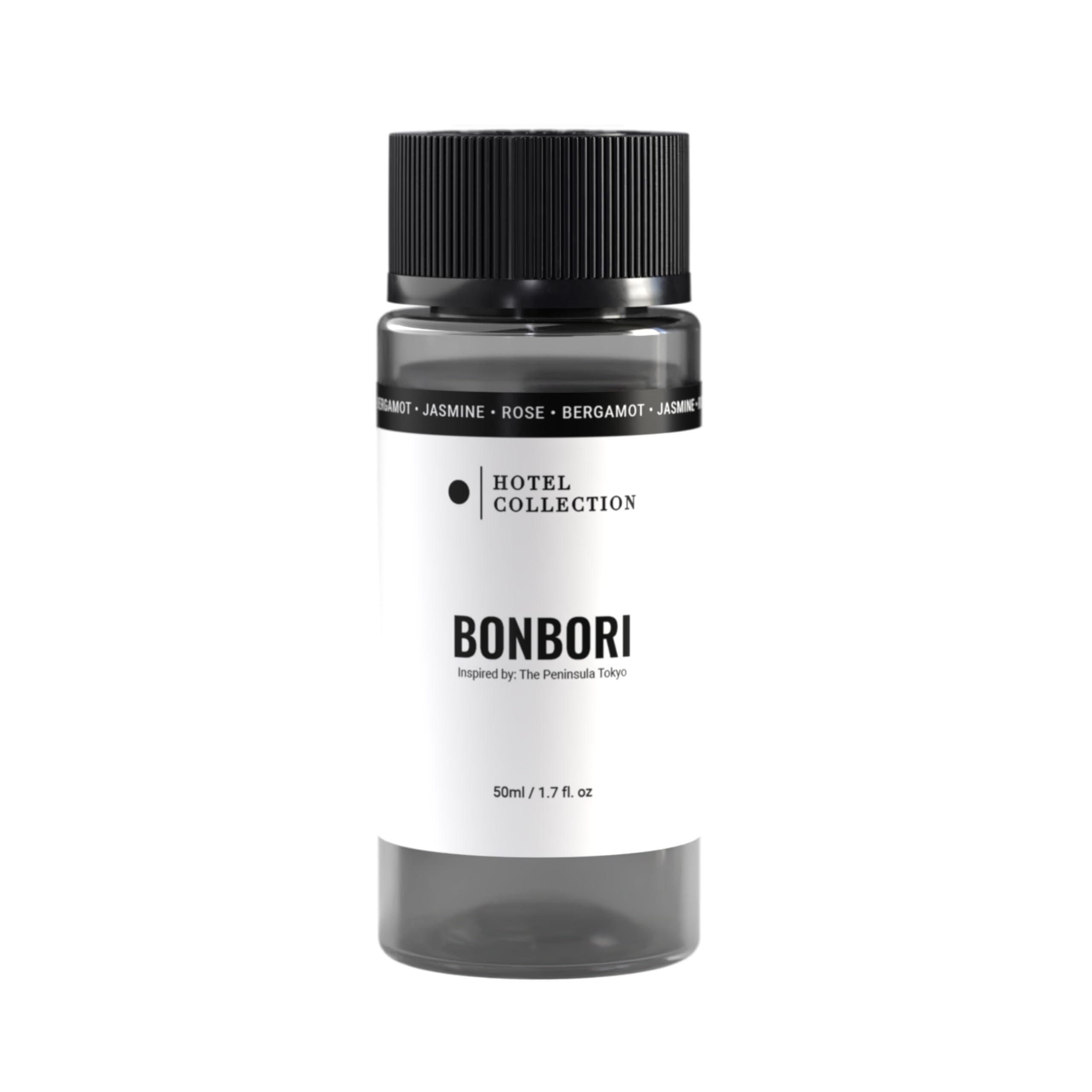 Hotel Collection Bonbori diffuser oil bottle highlights Bergamot, Jasmine, and Rose for a vibrant home fragrance.