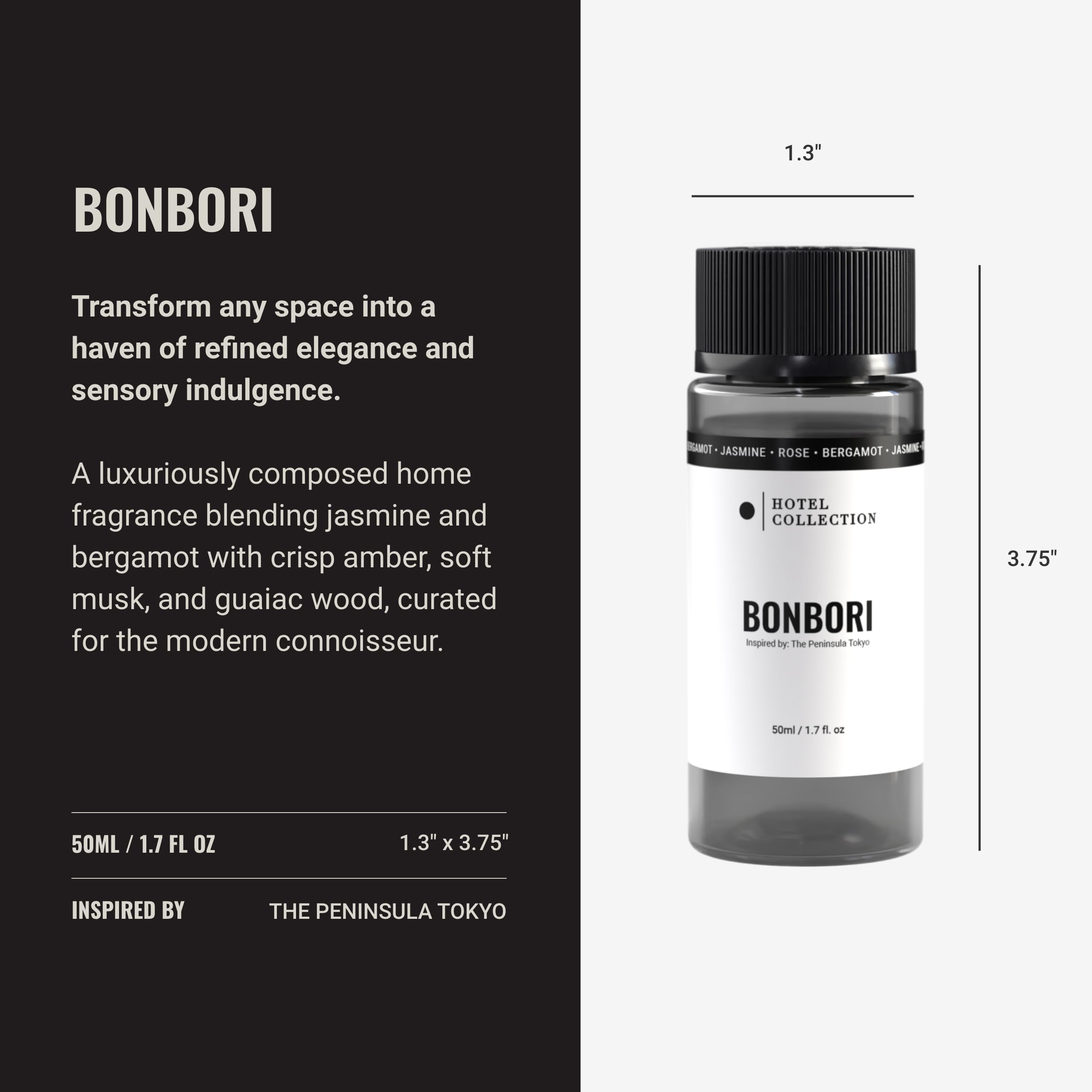 Hotel Collection Bonbori diffuser oil label closeup with premium fragrance notes.