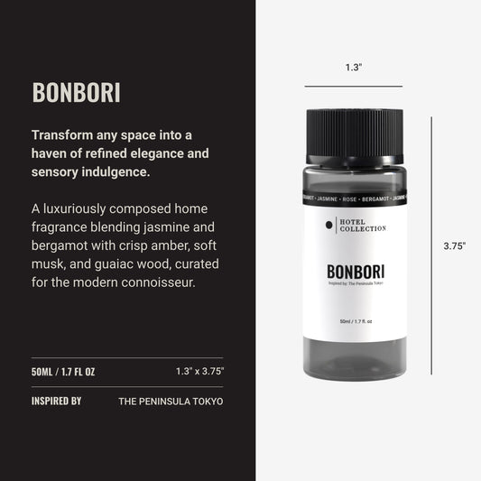 Hotel Collection Bonbori diffuser oil label closeup with premium fragrance notes.