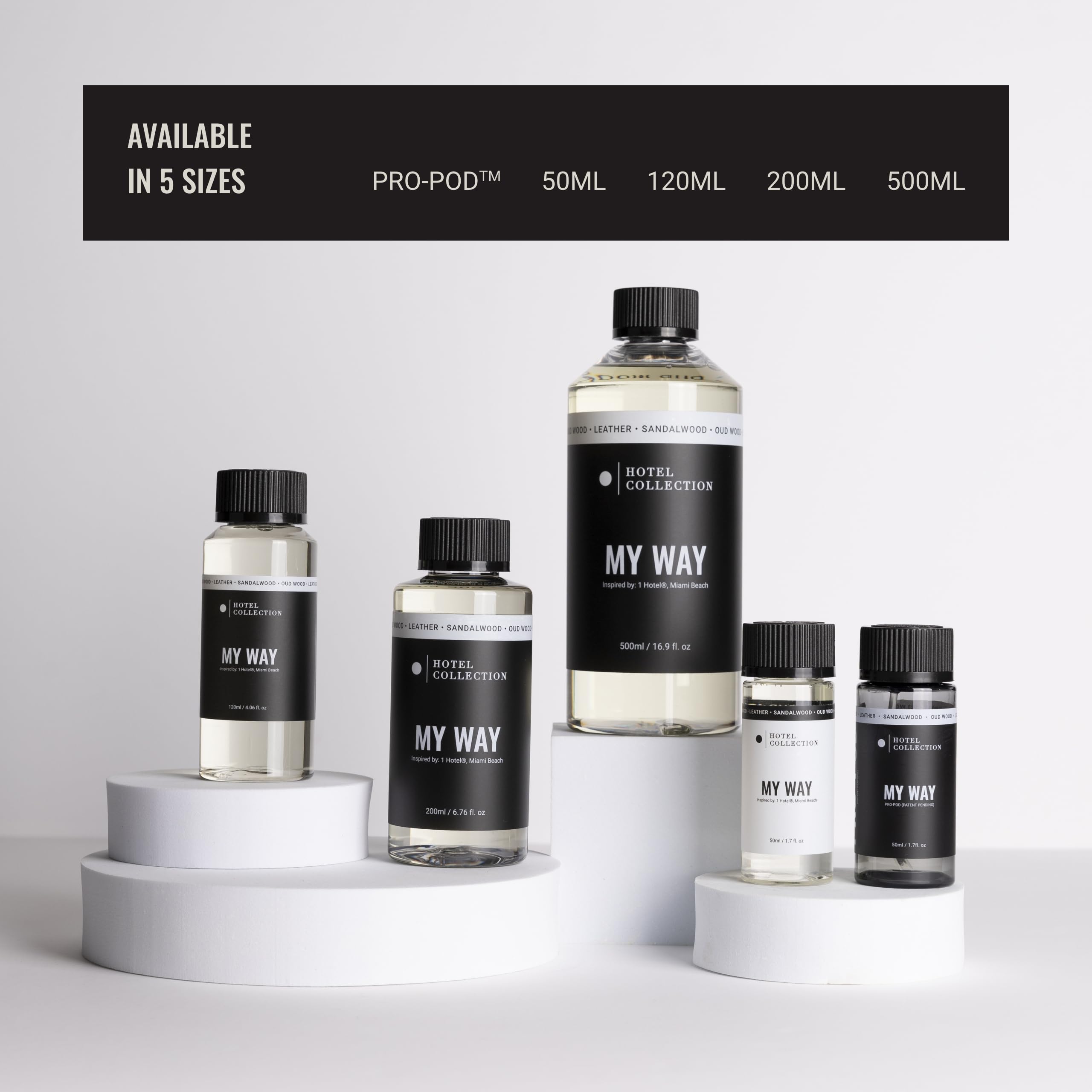 Hotel Collection 500ml packaging emphasizes premium luxury diffuser oil.