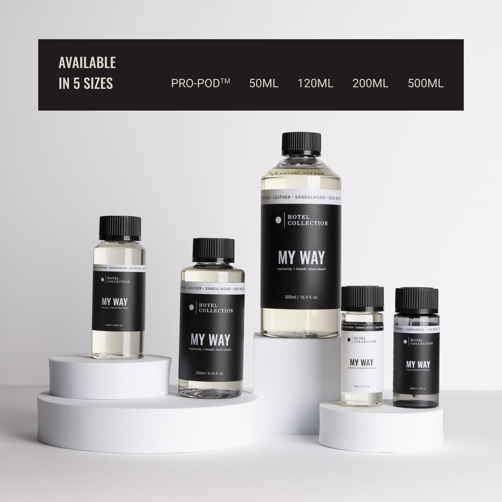 Hotel Collection 500ml packaging emphasizes premium luxury diffuser oil.