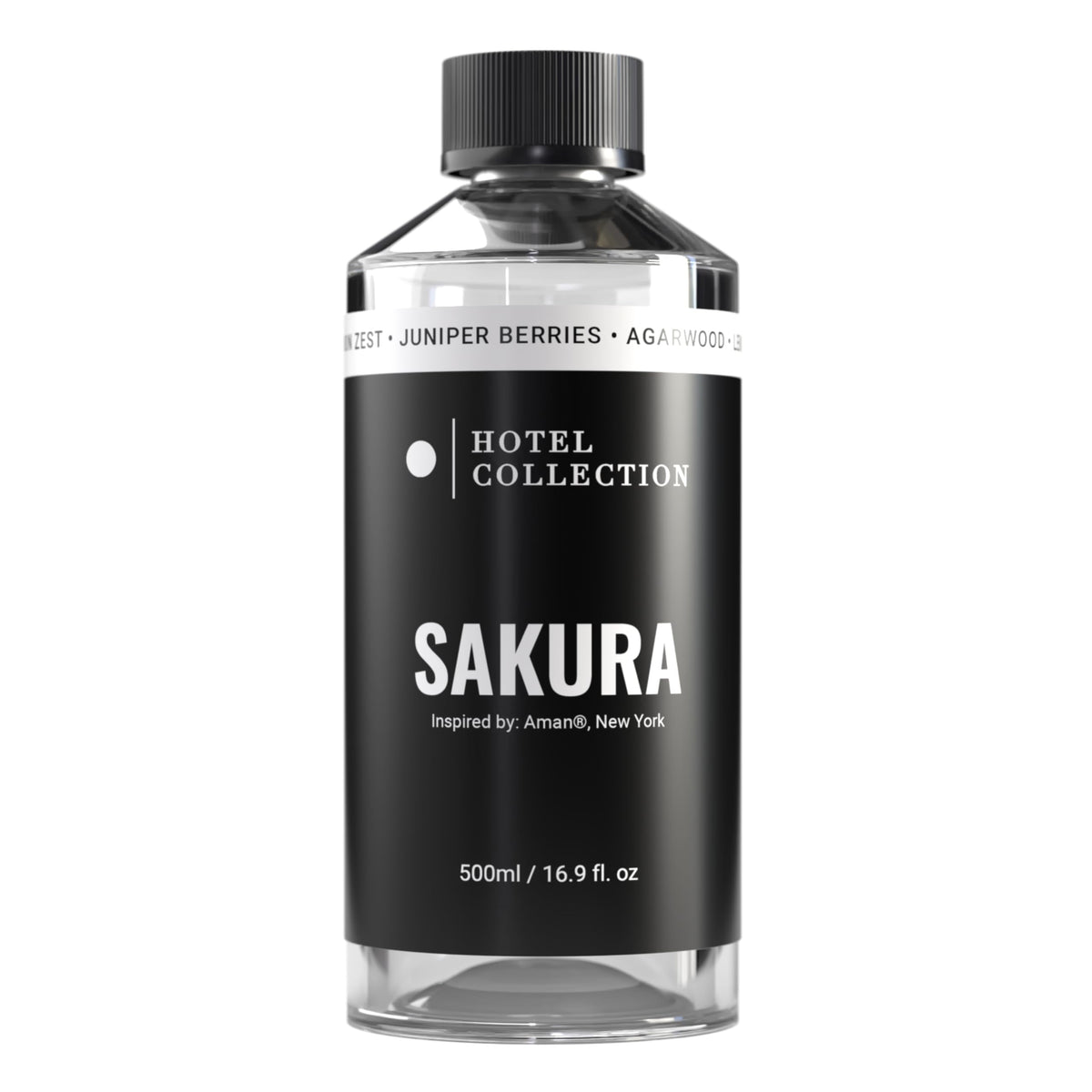 Hotel Collection Sakura diffuser oil bottle highlights calming Sakura scent for all-day ambiance.