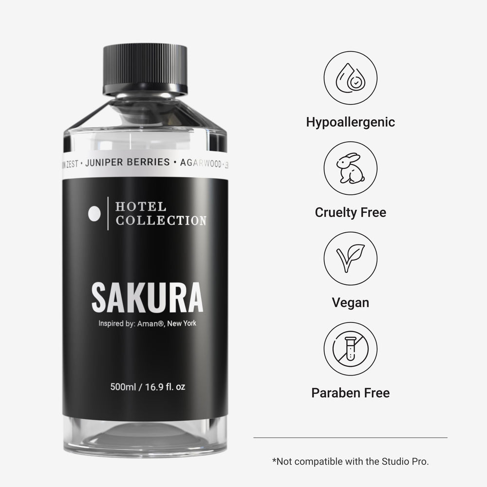 Hotel Collection Sakura diffuser setup showcases elegant home spa atmosphere.