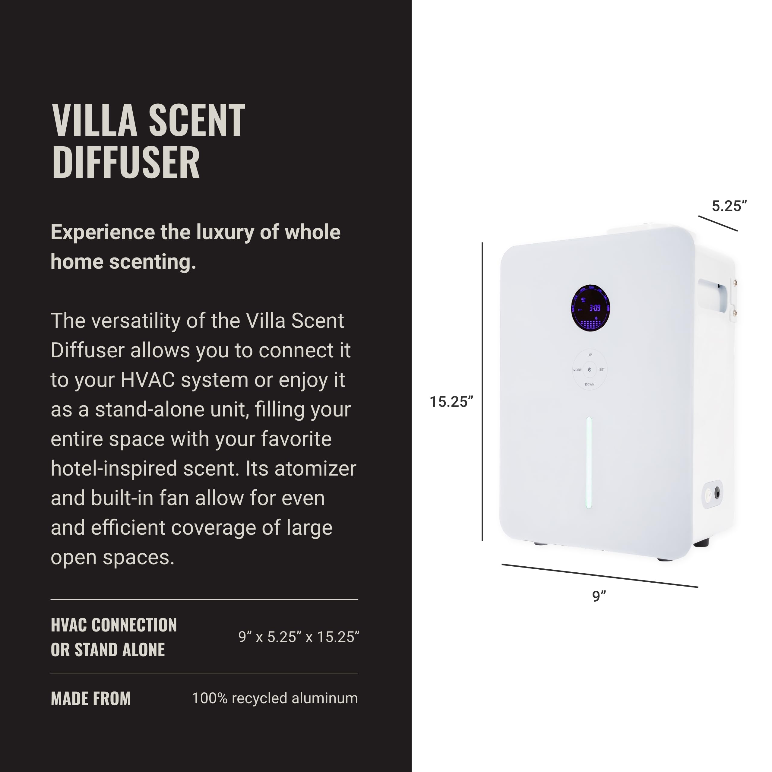 Hotel Collection Villa Scent Diffuser white side view showing sleek décor fit