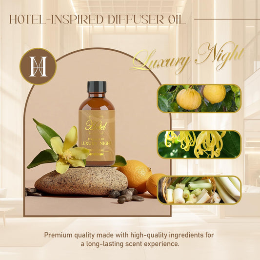 Close-up of amber bottle and glass dropper for hotel diffuser oil