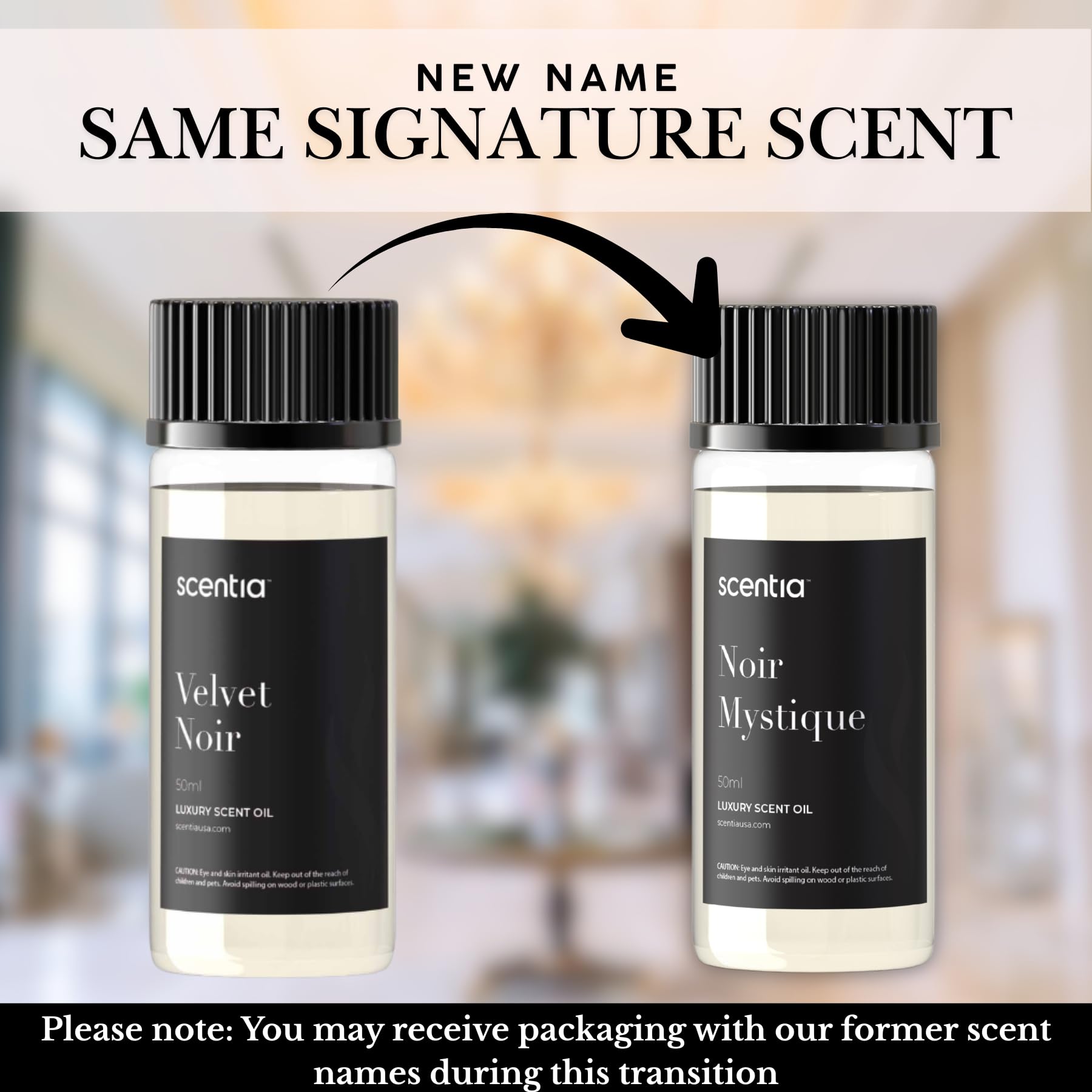 Noir Mystique diffuser oil bottle with packaging