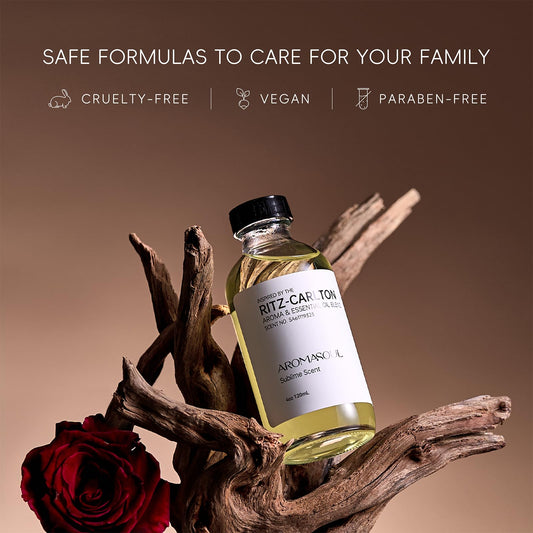 Close-up of Ritz-Carlton inspired diffuser oil bottle