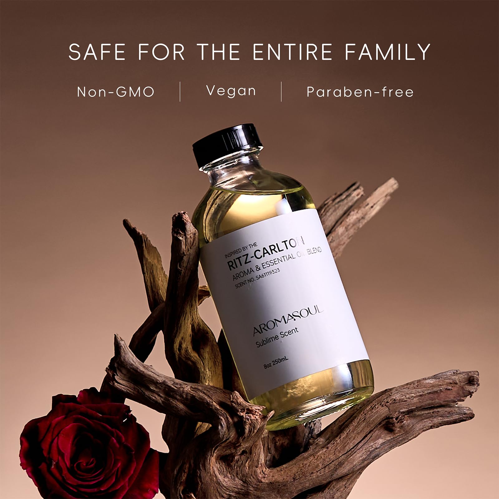 Close-up of diffuser oil bottle label