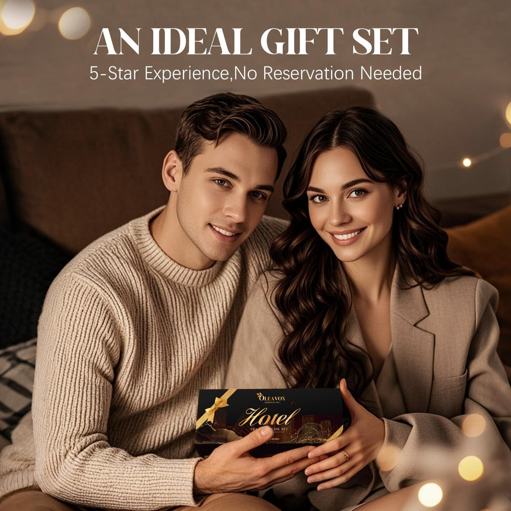 Gift set packaging with six fragrance oil bottles