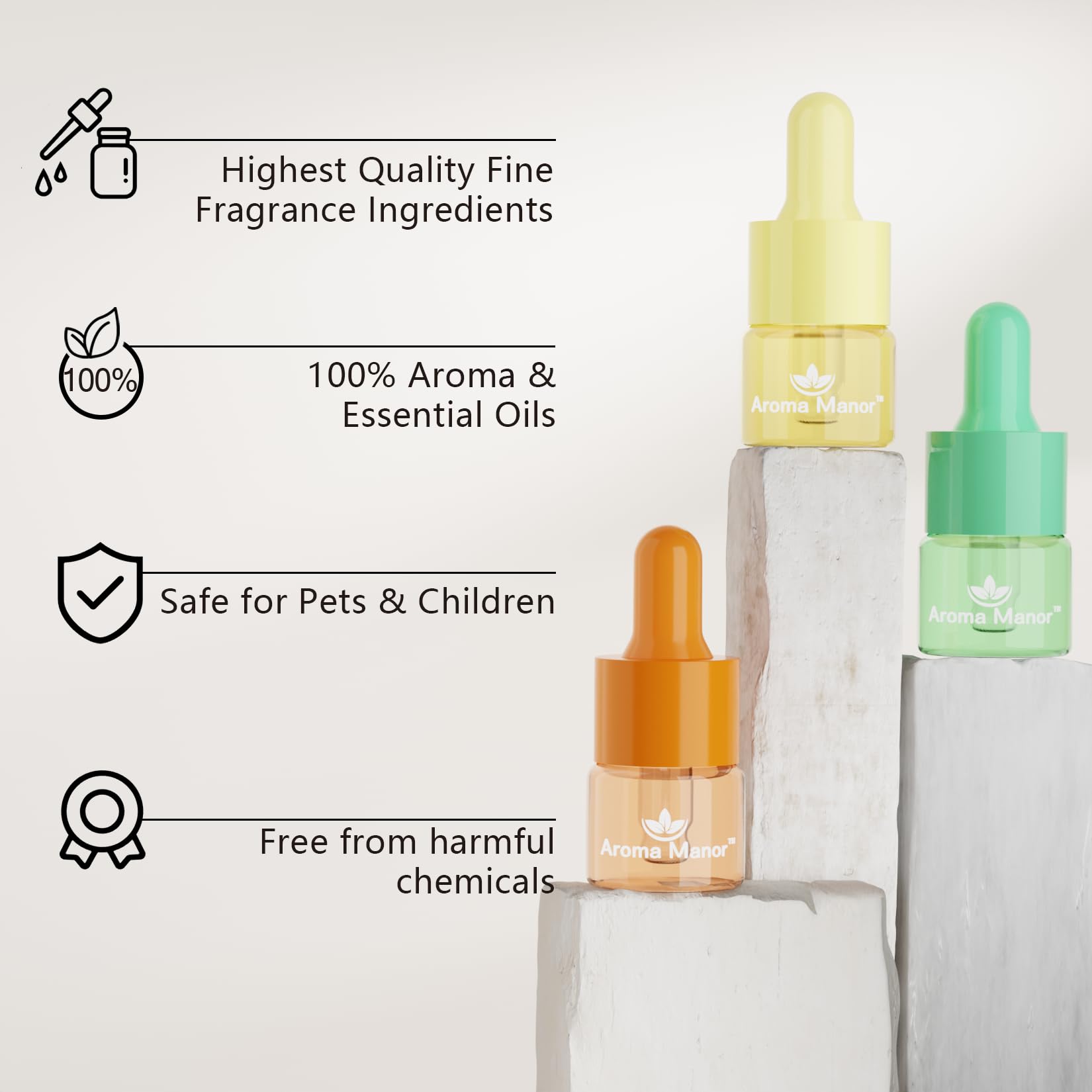 Clear glass diffuser bottles with colorless oil