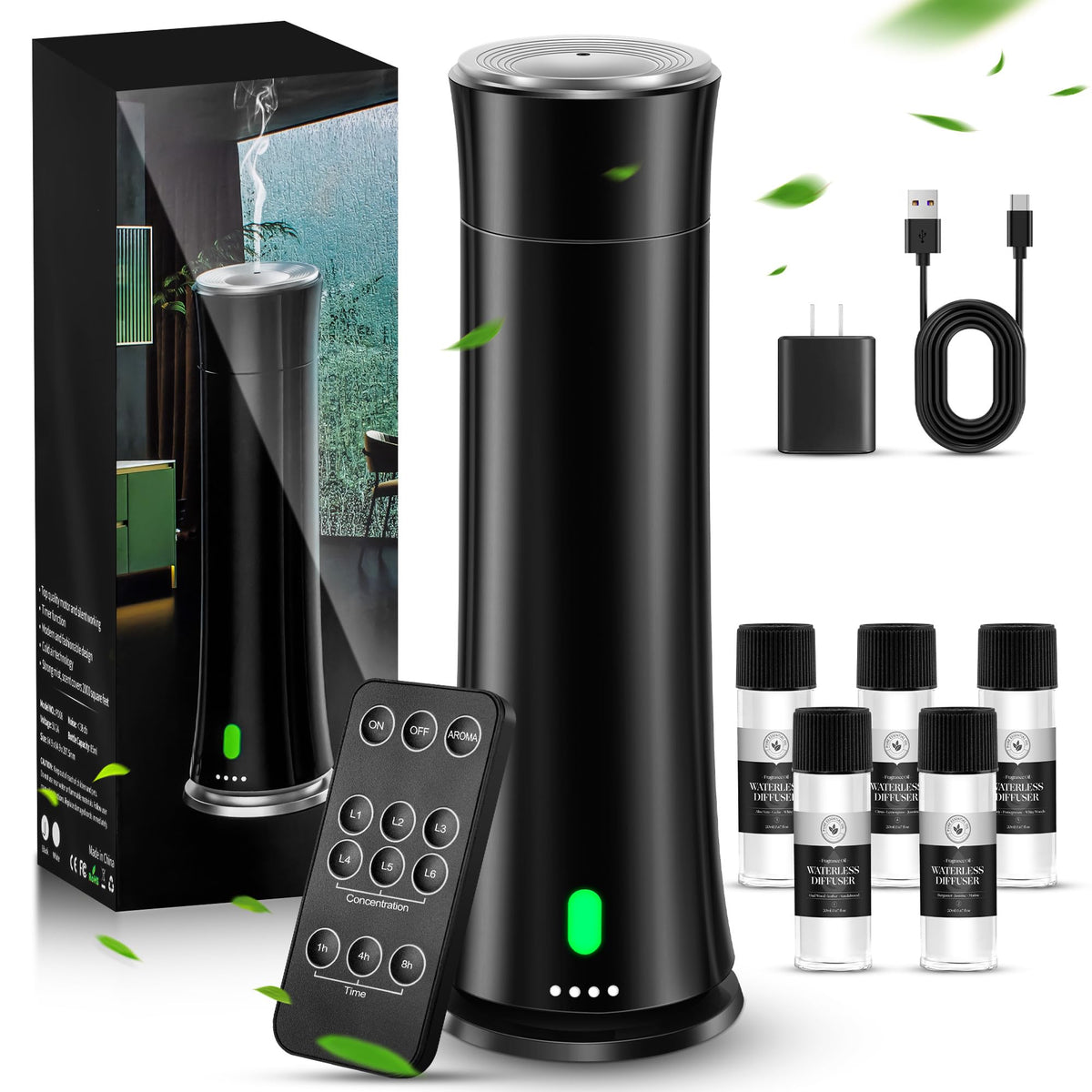 Front view of Hotel Scent Diffuser Starter Kit in black