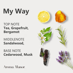 Close-up of golden diffuser oil liquid - My Way