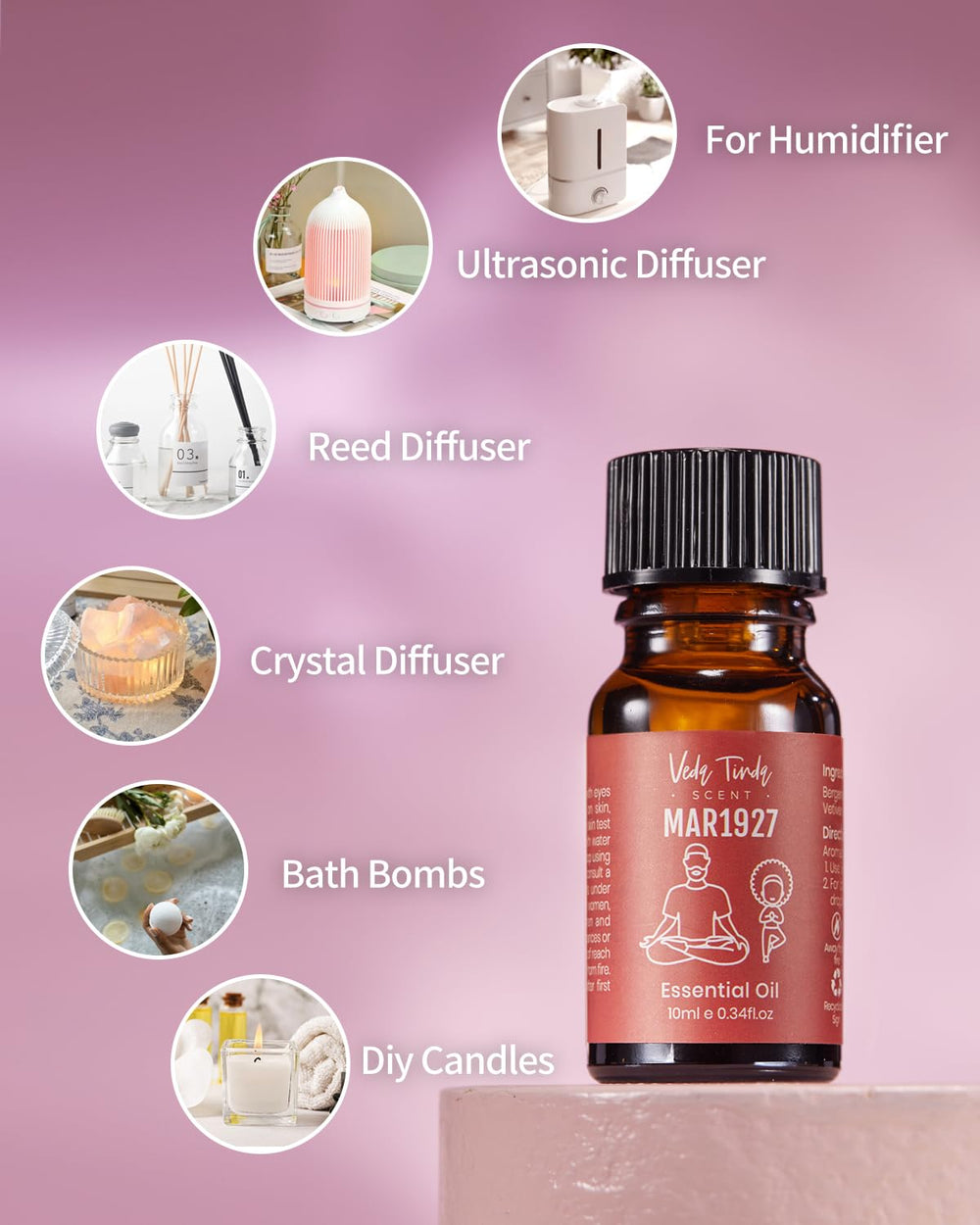 Six amber diffuser oil bottles displayed