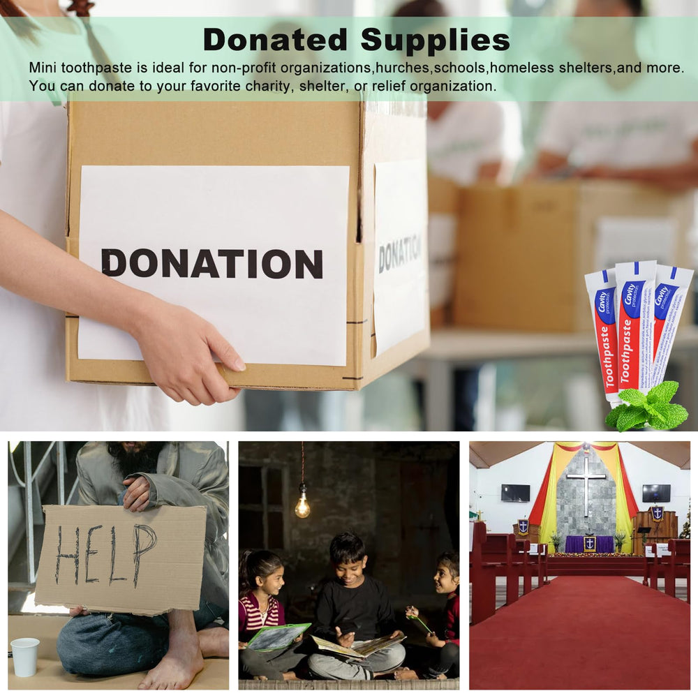 Toothpaste donation supplies suitable for hotels, shelters, and charities